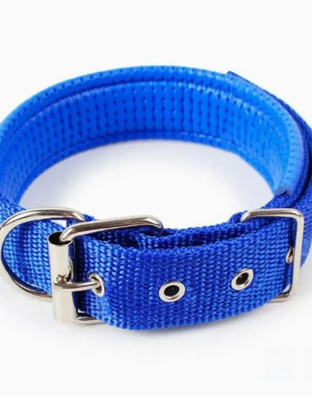 Nikalos XL Blue Standard Nylon Comfort Strip D Ring Metal Buckle Dog Collar
